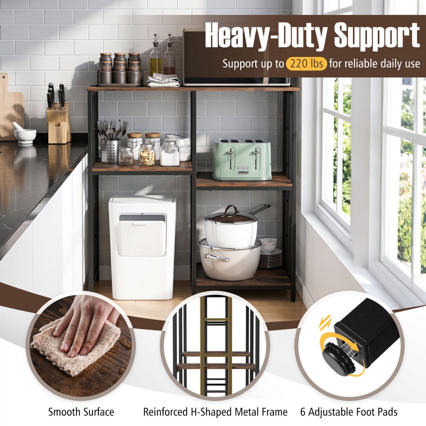 4-Tier Heavy-Duty Kitchen Baker's Rack, Brown