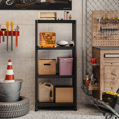 4-Tier Heavy-Duty Plastic Storage Shelves, Black