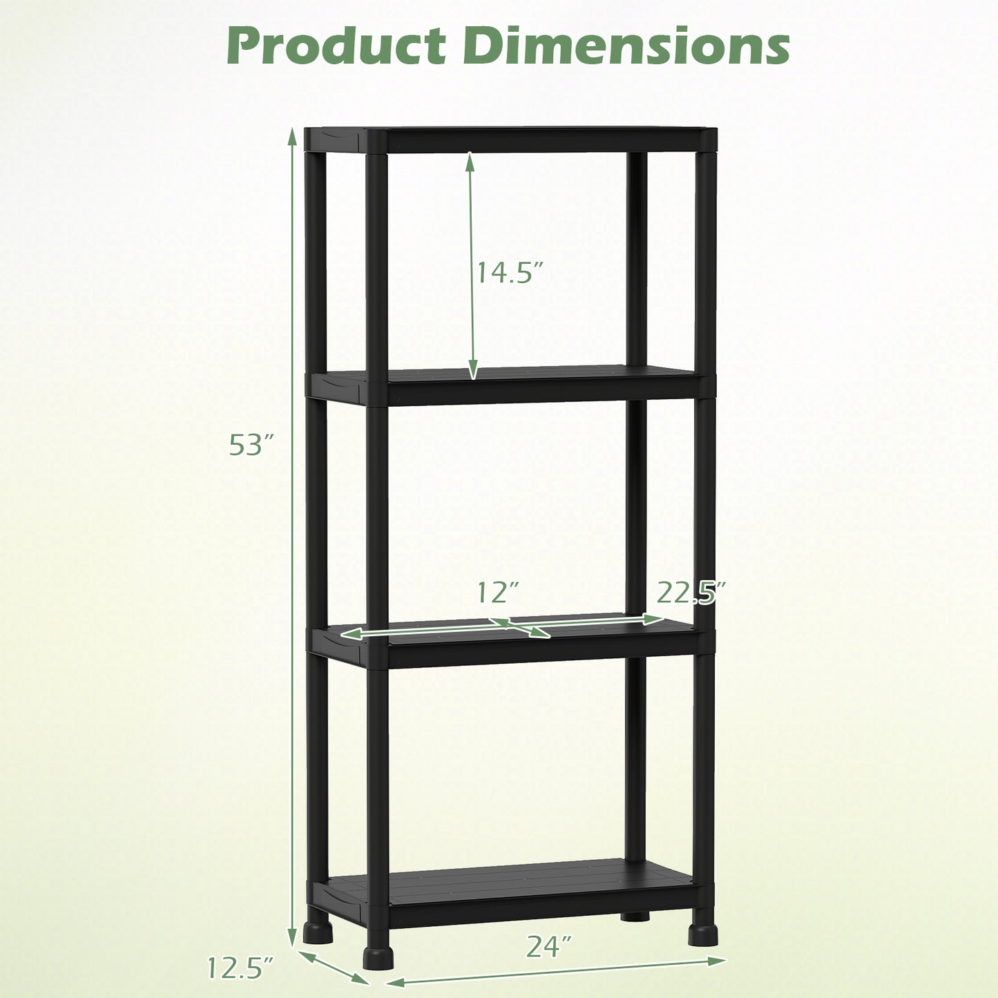 4-Tier Heavy-Duty Plastic Storage Shelves, Black