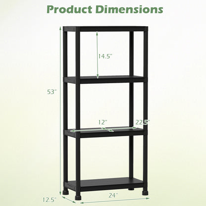 4-Tier Heavy-Duty Plastic Storage Shelves, Black