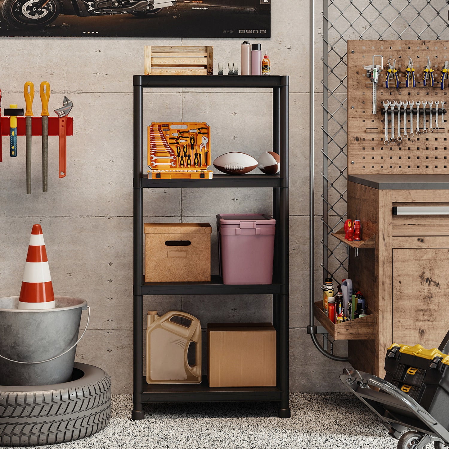 4-Tier Heavy-Duty Plastic Storage Shelves, Black Garages at Gallery Canada