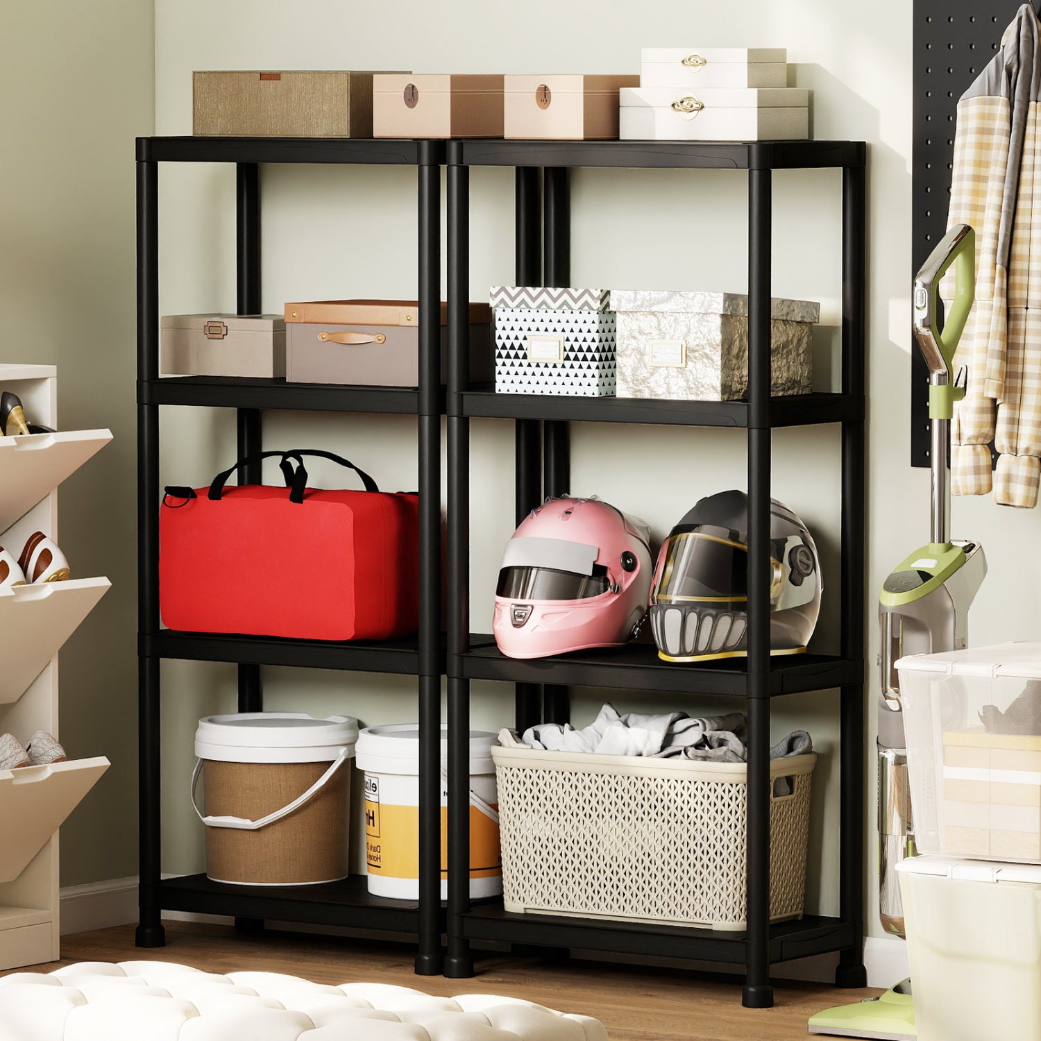4-Tier Heavy-Duty Plastic Storage Shelves, Black Garages at Gallery Canada