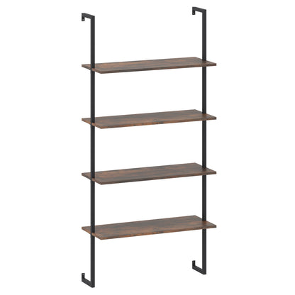 4-Tier Industrial Ladder Bookshelf, Metal Frame, Brown