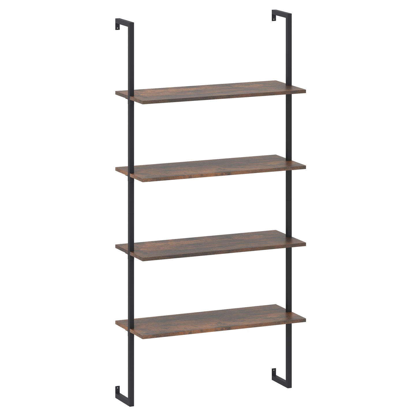 4-Tier Industrial Ladder Bookshelf, Metal Frame, Brown