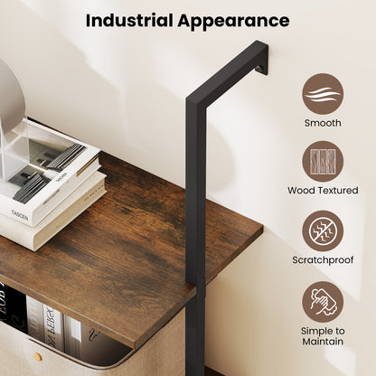 4-Tier Industrial Ladder Bookshelf, Metal Frame, Brown