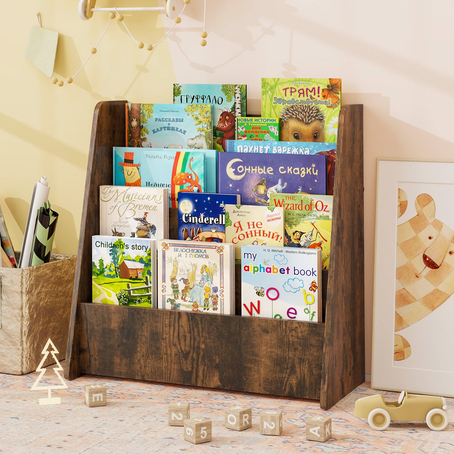 4-Tier Kids Bookshelf, Deep Compartments, Rustic Brown Kids Storage at Gallery Canada