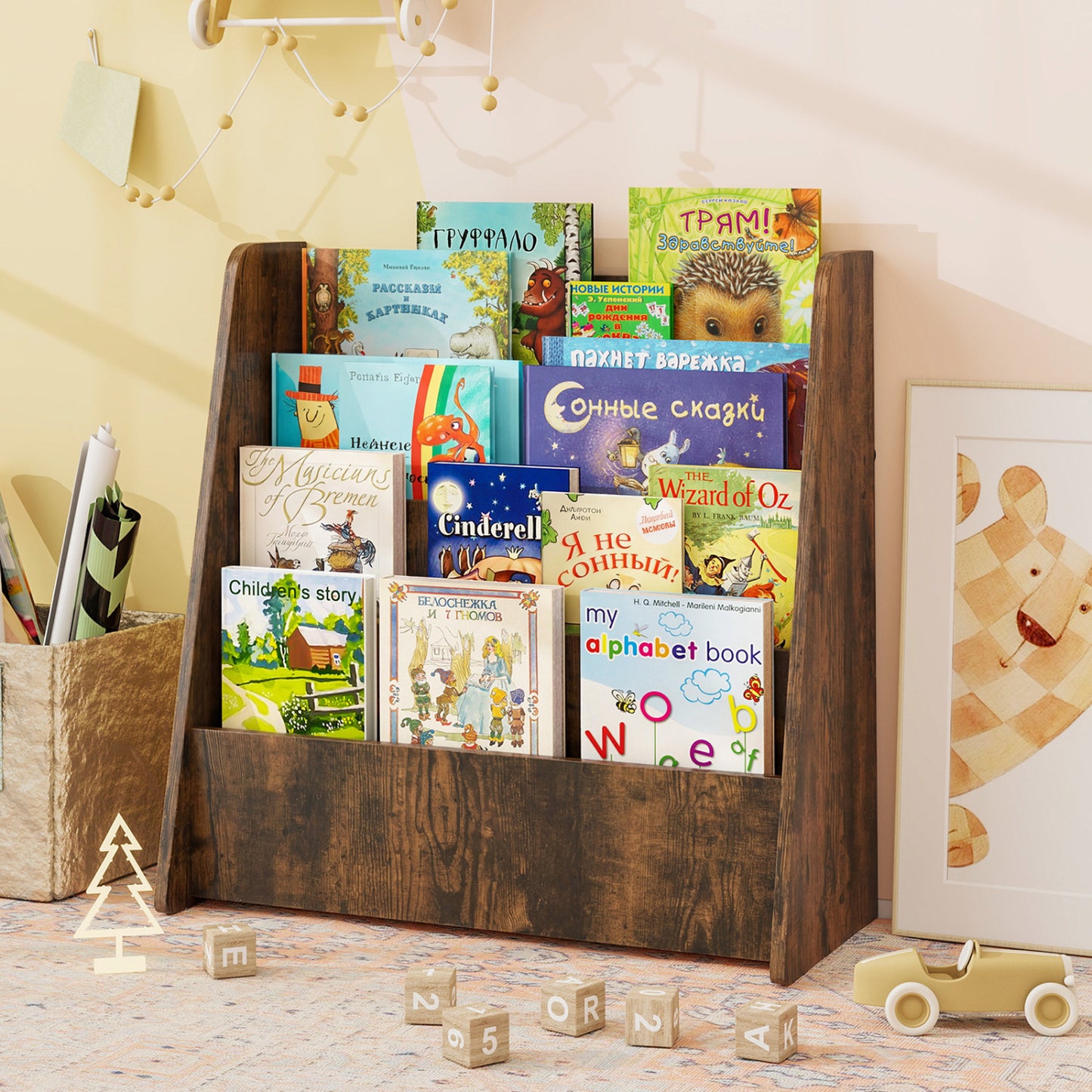 4-Tier Kids Bookshelf, Deep Compartments, Rustic Brown Kids Storage at Gallery Canada