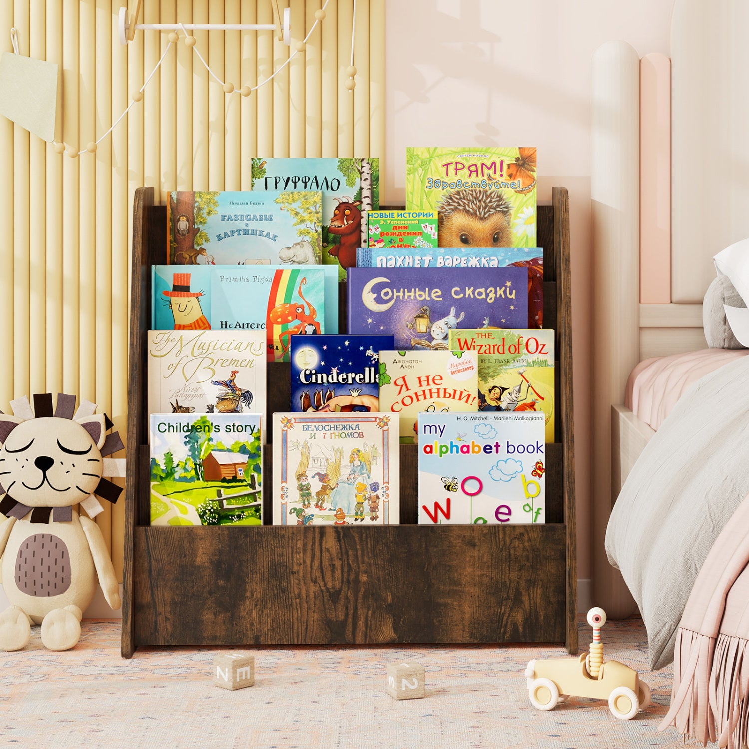 4-Tier Kids Bookshelf, Deep Compartments, Rustic Brown Kids Storage at Gallery Canada
