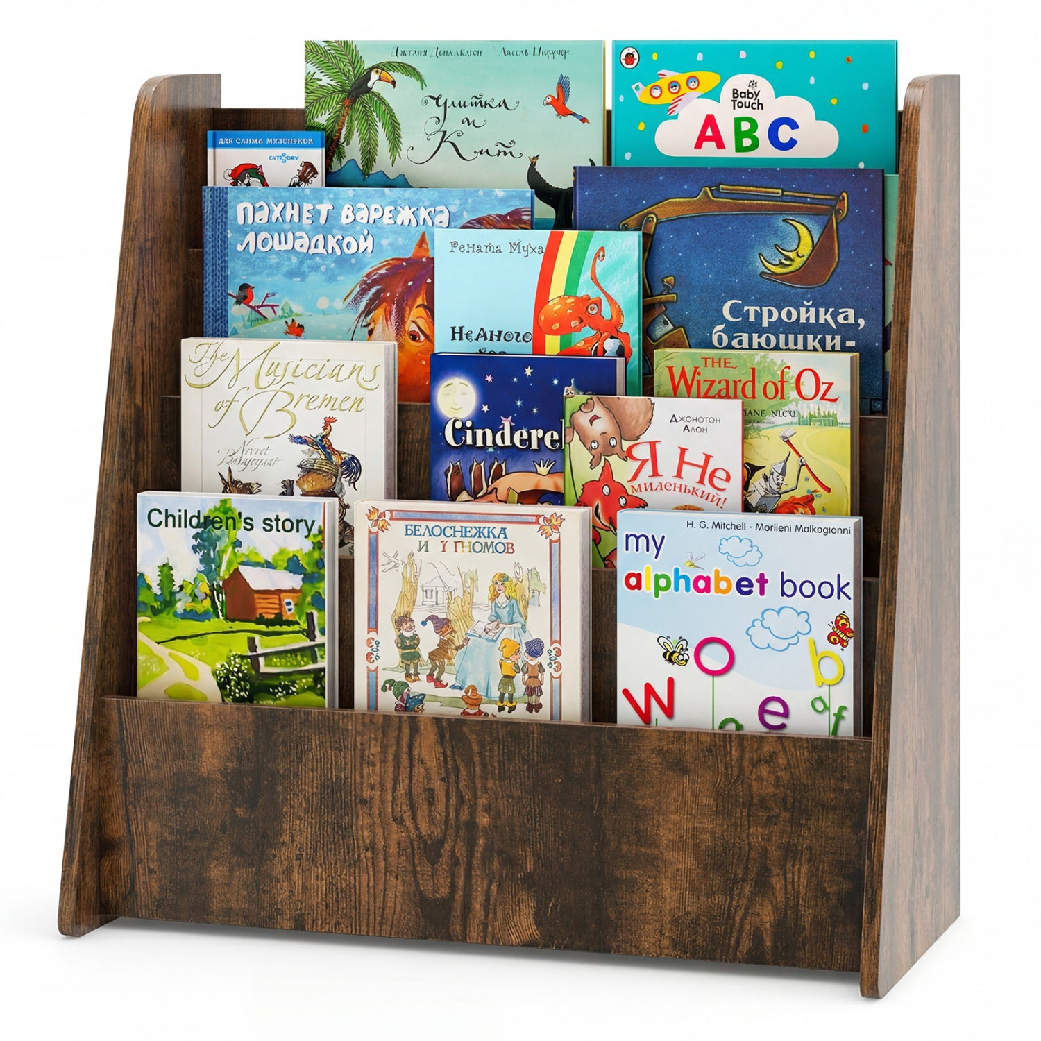 4-Tier Kids Bookshelf, Deep Compartments, Rustic Brown Kids Storage Rustic Brown at Gallery Canada