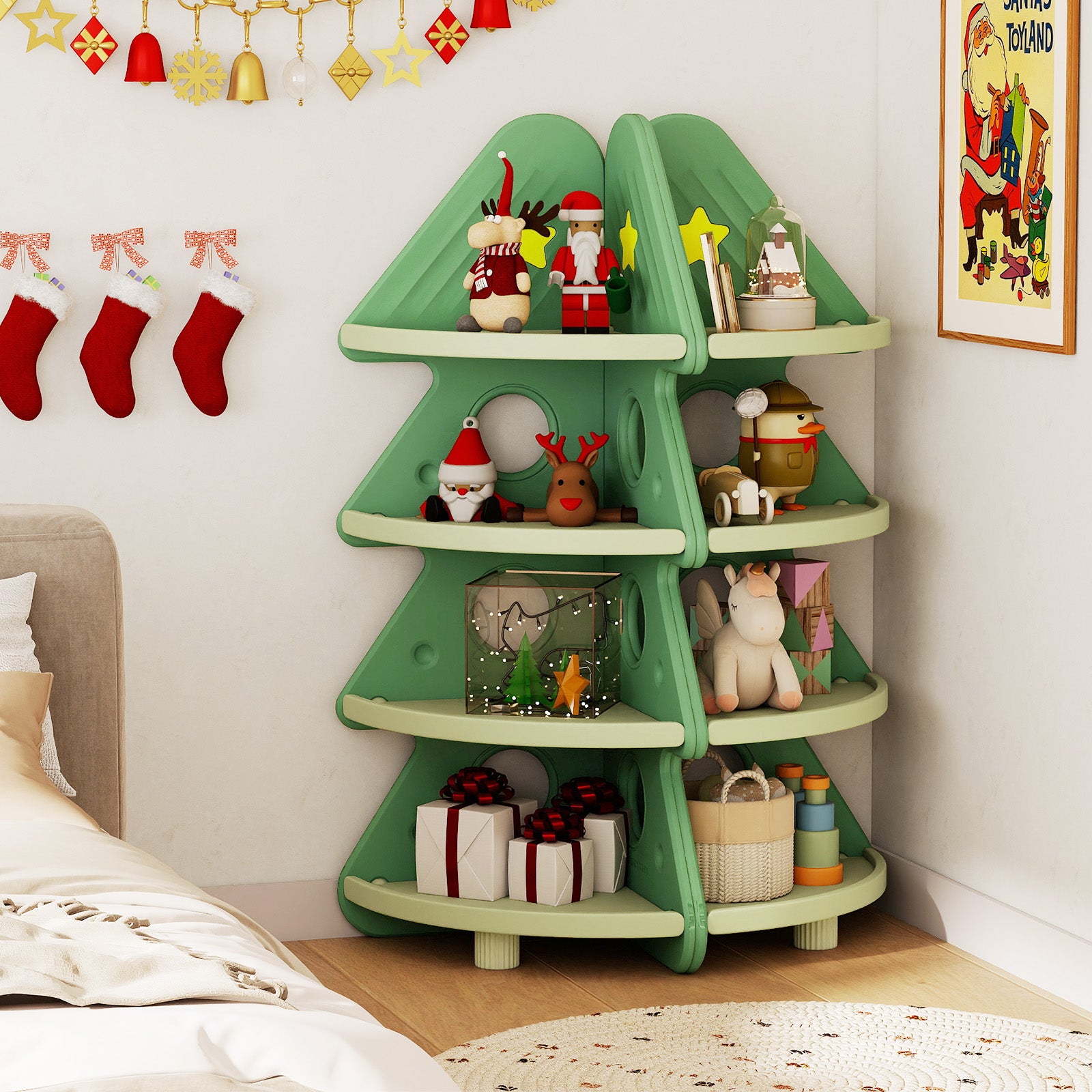4-Tier Kids Corner Bookshelf Baby Display Shelf for Kids Room, Green Kids Storage at Gallery Canada