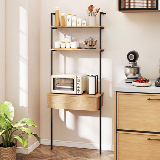 4-Tier Ladder Bookshelf With Drawer, Natural Bookcases Natural at Gallery Canada