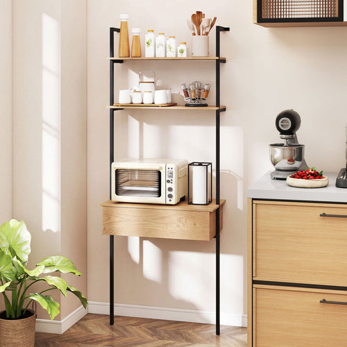 4-Tier Ladder Bookshelf With Drawer, Natural