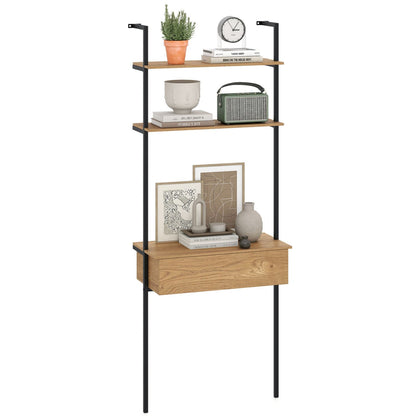 4-Tier Ladder Bookshelf With Drawer, Natural