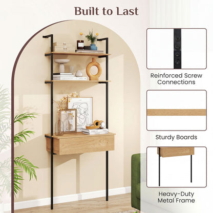 4-Tier Ladder Bookshelf With Drawer, Natural