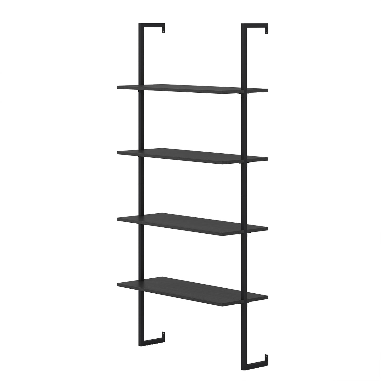 4-Tier Ladder Shelf Open Wall Mounted Bookcase with Wooden Boards and Metal Frame, Black Bookcases at Gallery Canada