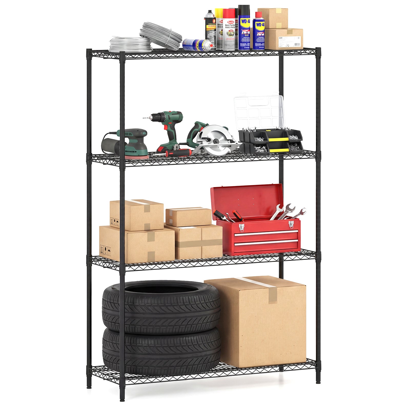 4-Tier Metal Storage Shelving Unit with V-Shaped Wire Rack-DK, Black Baker's Racks at Gallery Canada