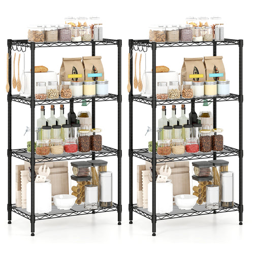 4-Tier Metal Storage Shelving Unit Set of 2, Black