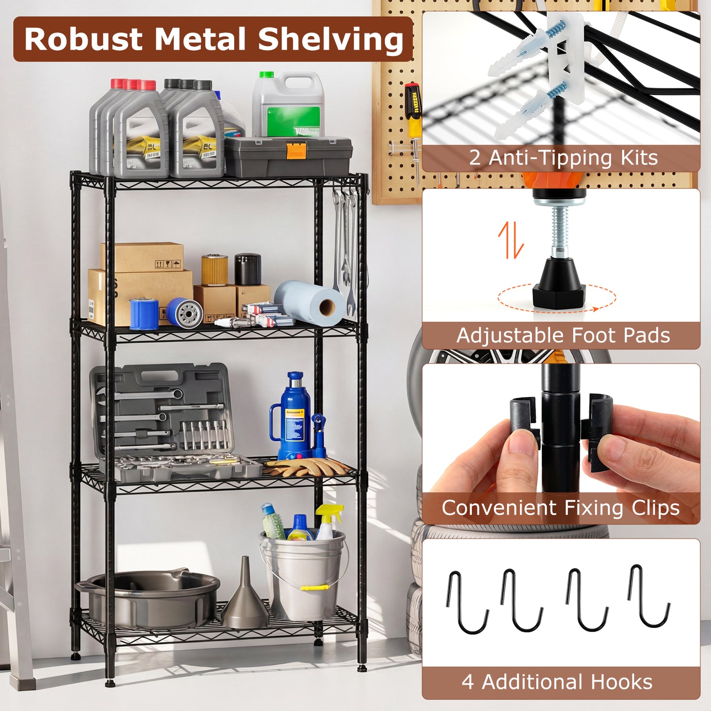 4-Tier Metal Storage Shelving Unit Set of 2, Black Garages at Gallery Canada