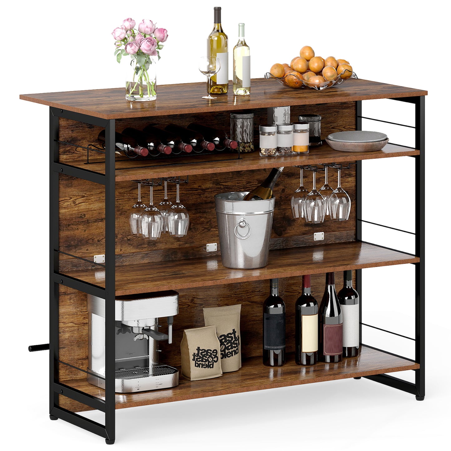 4-Tier Mini Bar Kitchen Island with Footrest and Wine Rack, Coffee Kitchen Islands & Carts Coffee at Gallery Canada