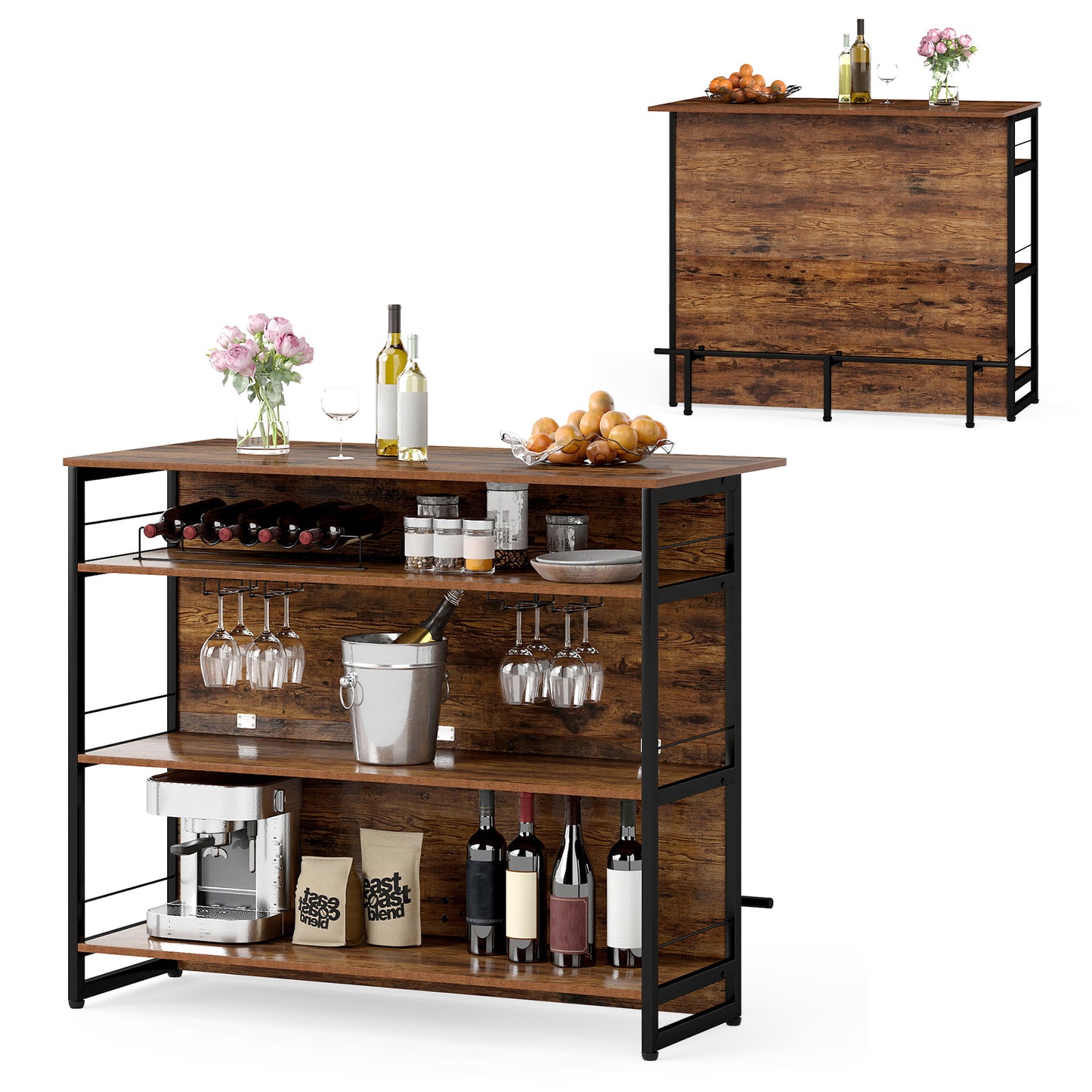 4-Tier Mini Bar Kitchen Island with Footrest and Wine Rack, Coffee Kitchen Islands & Carts at Gallery Canada