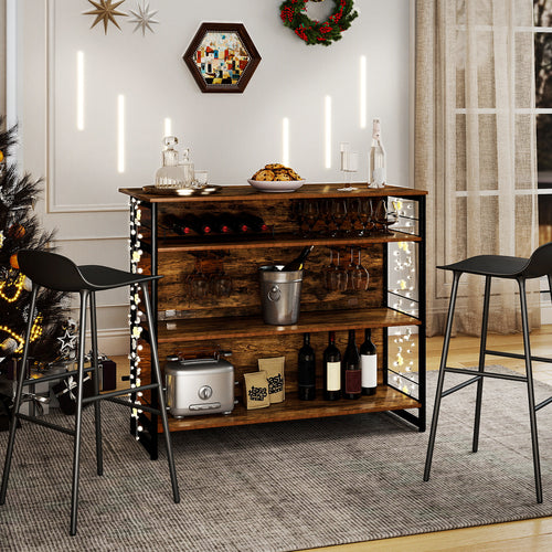 4-Tier Mini Bar Kitchen Island with Footrest and Wine Rack, Coffee