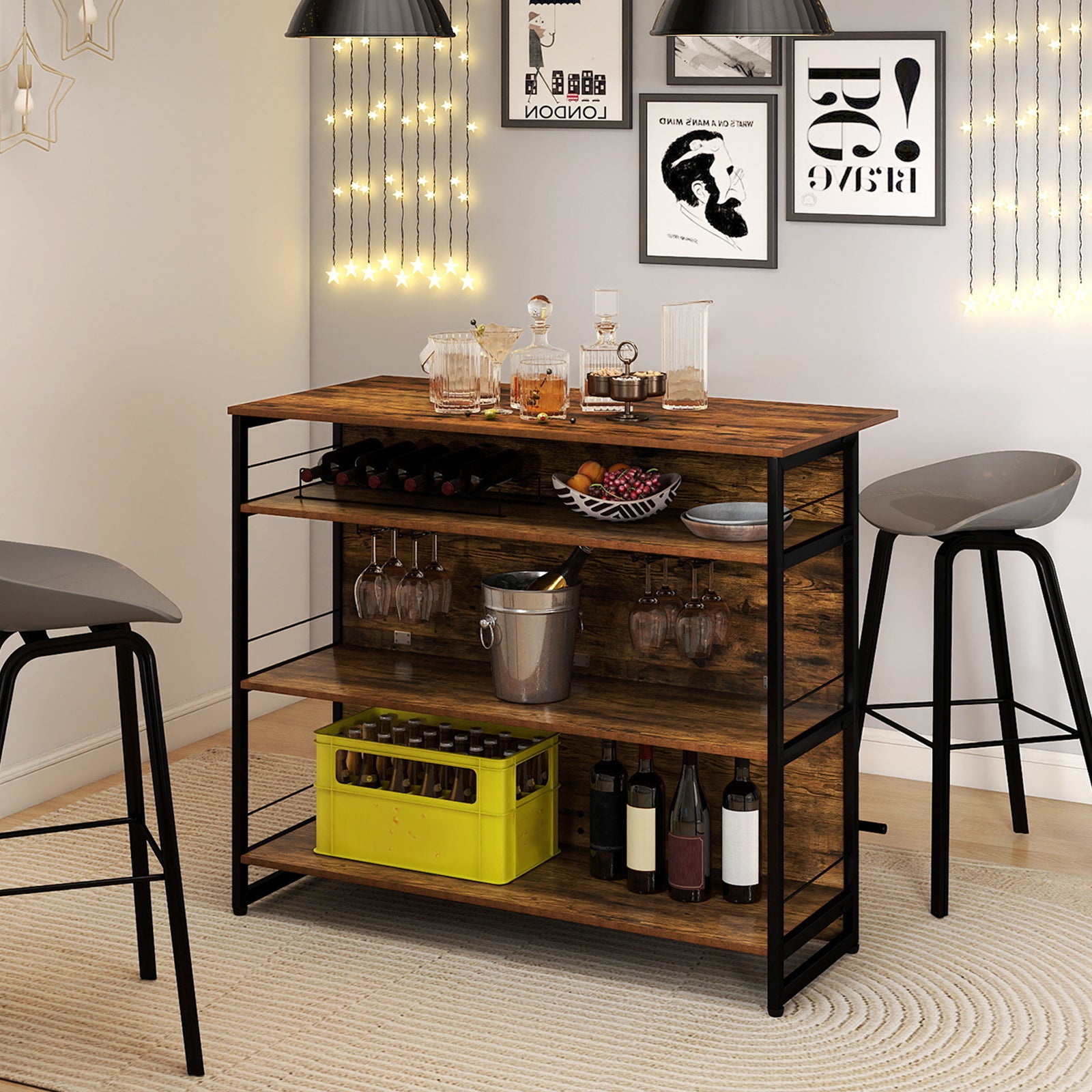4-Tier Mini Bar Kitchen Island with Footrest and Wine Rack, Coffee Kitchen Islands & Carts at Gallery Canada