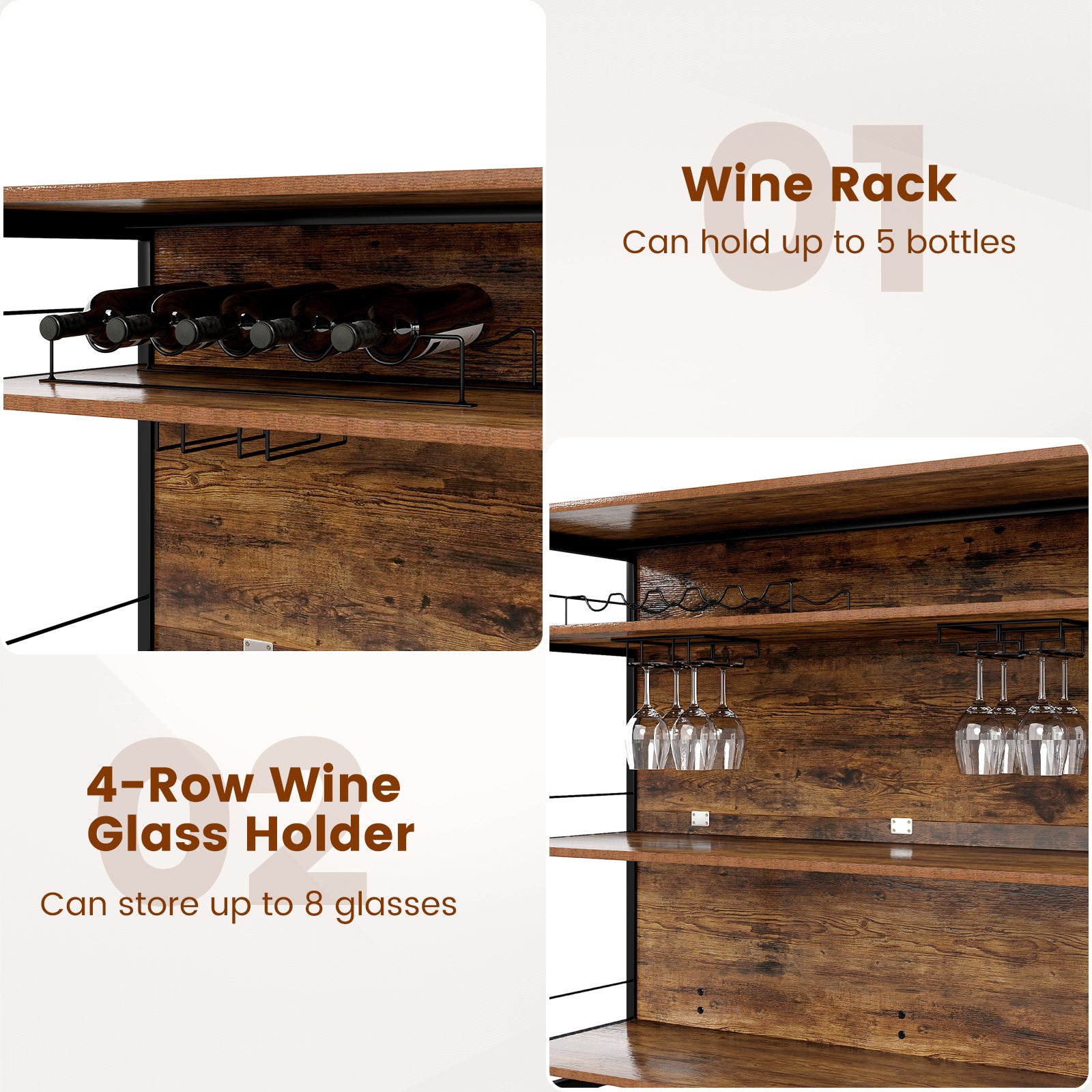 4-Tier Mini Bar Kitchen Island with Footrest and Wine Rack, Coffee Kitchen Islands & Carts at Gallery Canada