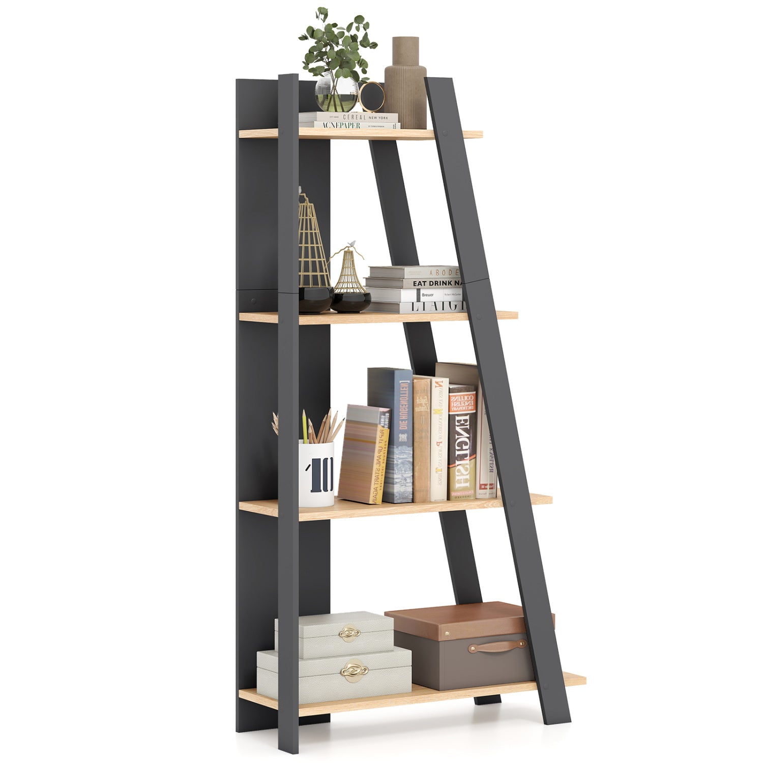4-Tier Modern Bookshelf, Vertical Display Shelf, Oak Bookcases Oak at Gallery Canada