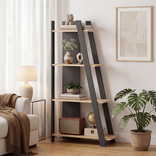 4-Tier Modern Bookshelf, Vertical Display Shelf, Oak