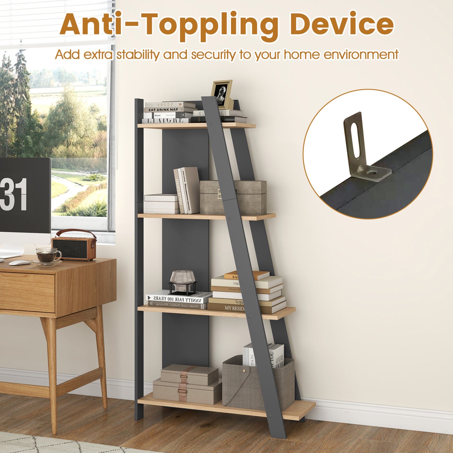 4-Tier Modern Bookshelf, Vertical Display Shelf, Oak Bookcases at Gallery Canada
