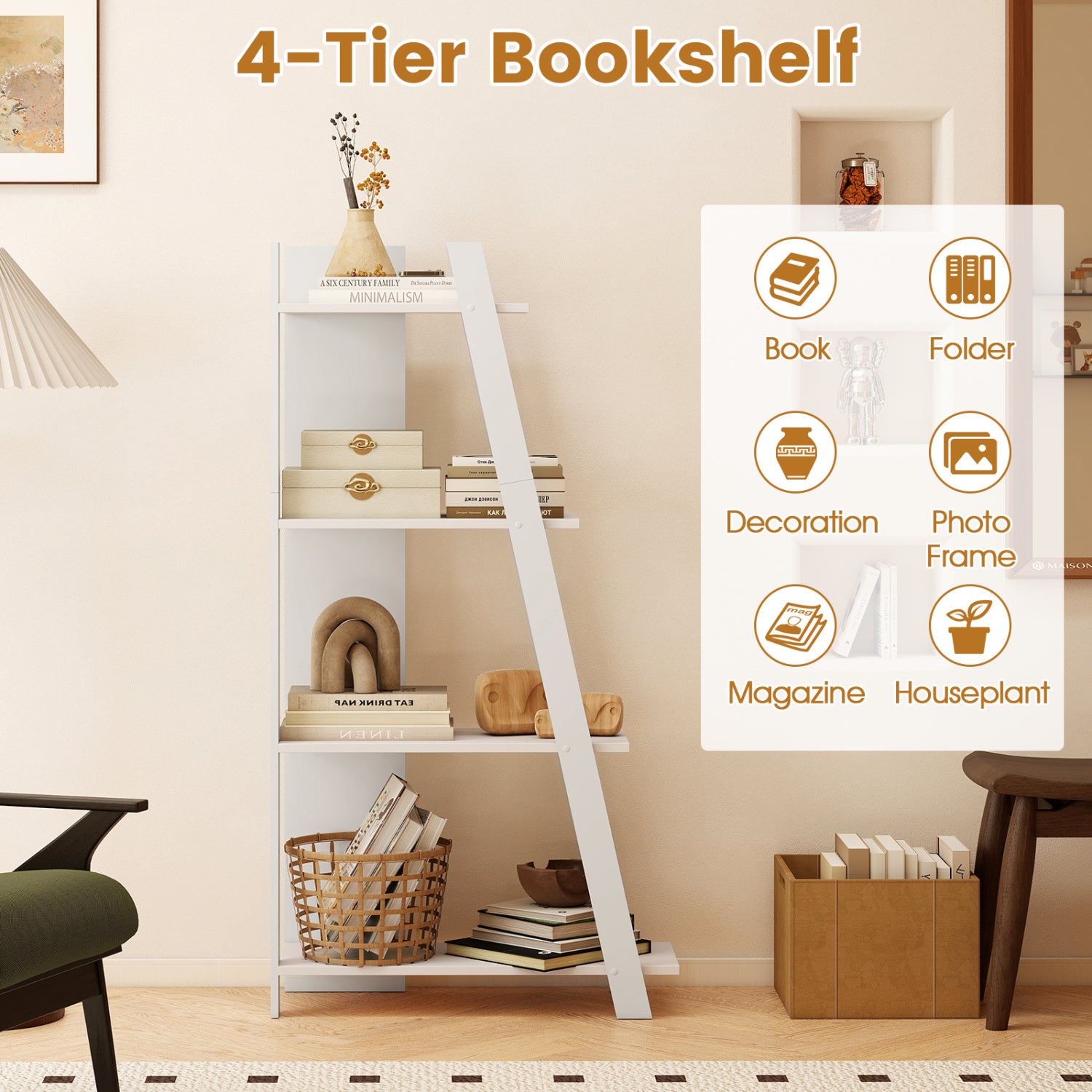 4-Tier Modern Bookshelf Wooden Vertical Display Bookcases at Gallery Canada