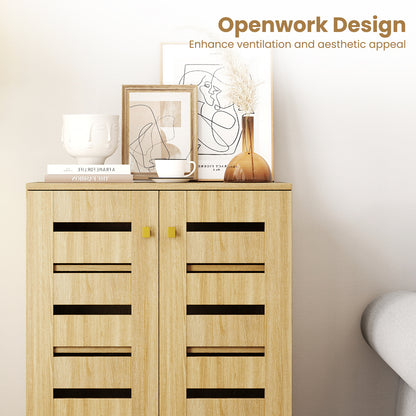 4-Tier Modern Freestanding Wooden Shoe Cabinet with Doors and Removable Shelves, Oak Shoe Racks & Storage Benches at Gallery Canada