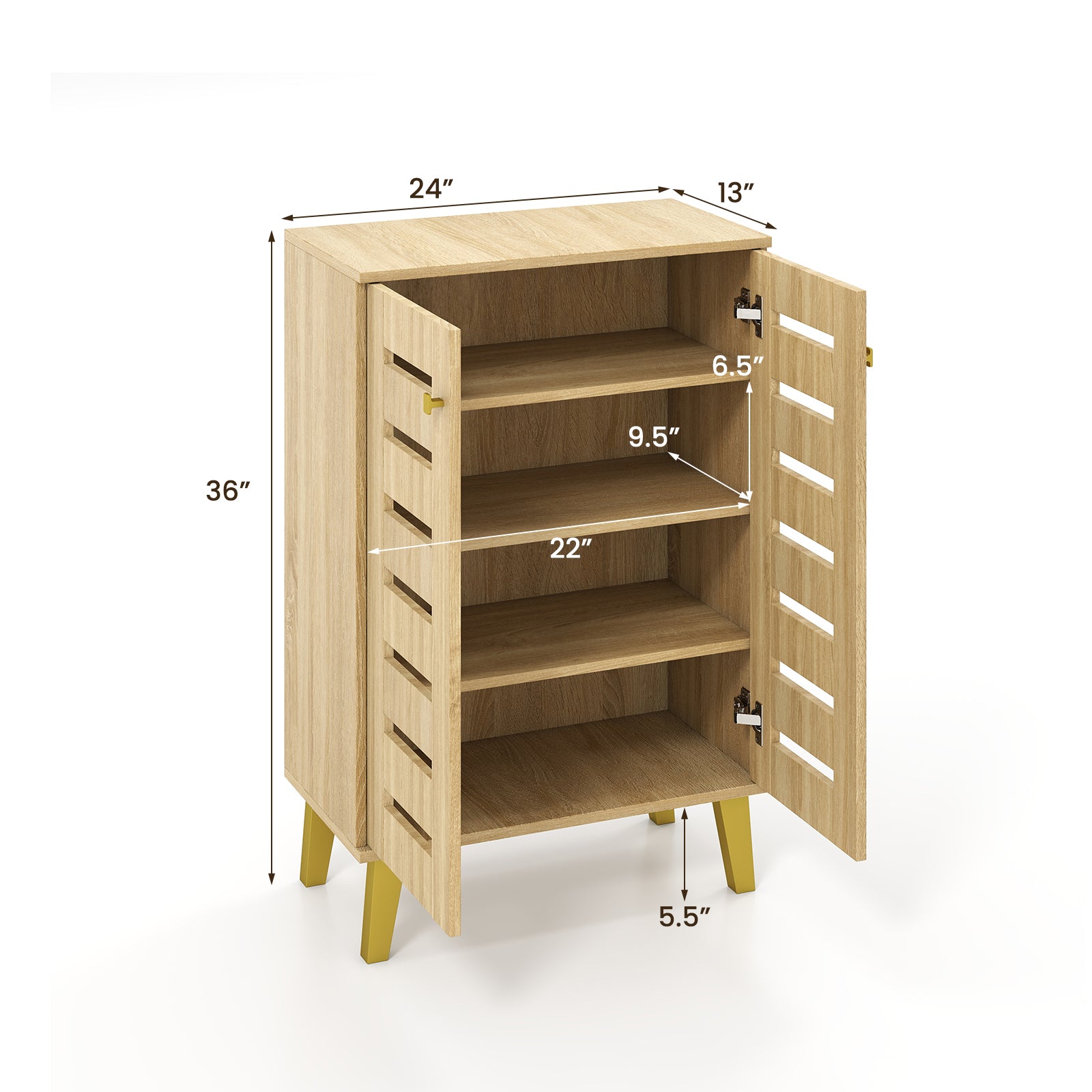 4-Tier Modern Freestanding Wooden Shoe Cabinet with Doors and Removable Shelves, Oak Shoe Racks & Storage Benches at Gallery Canada