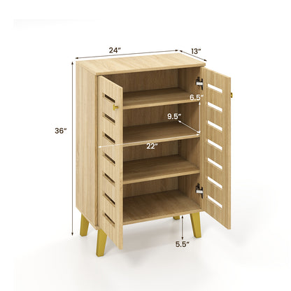 4-Tier Modern Freestanding Wooden Shoe Cabinet with Doors and Removable Shelves, Oak Shoe Racks & Storage Benches at Gallery Canada