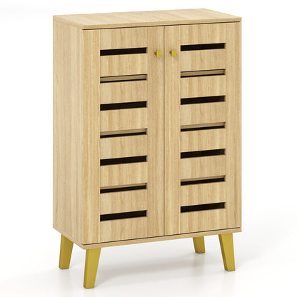 4-Tier Wooden Shoe Cabinet With Doors, Removable Shelves, Oak Shoe Racks & Storage Benches at Gallery Canada
