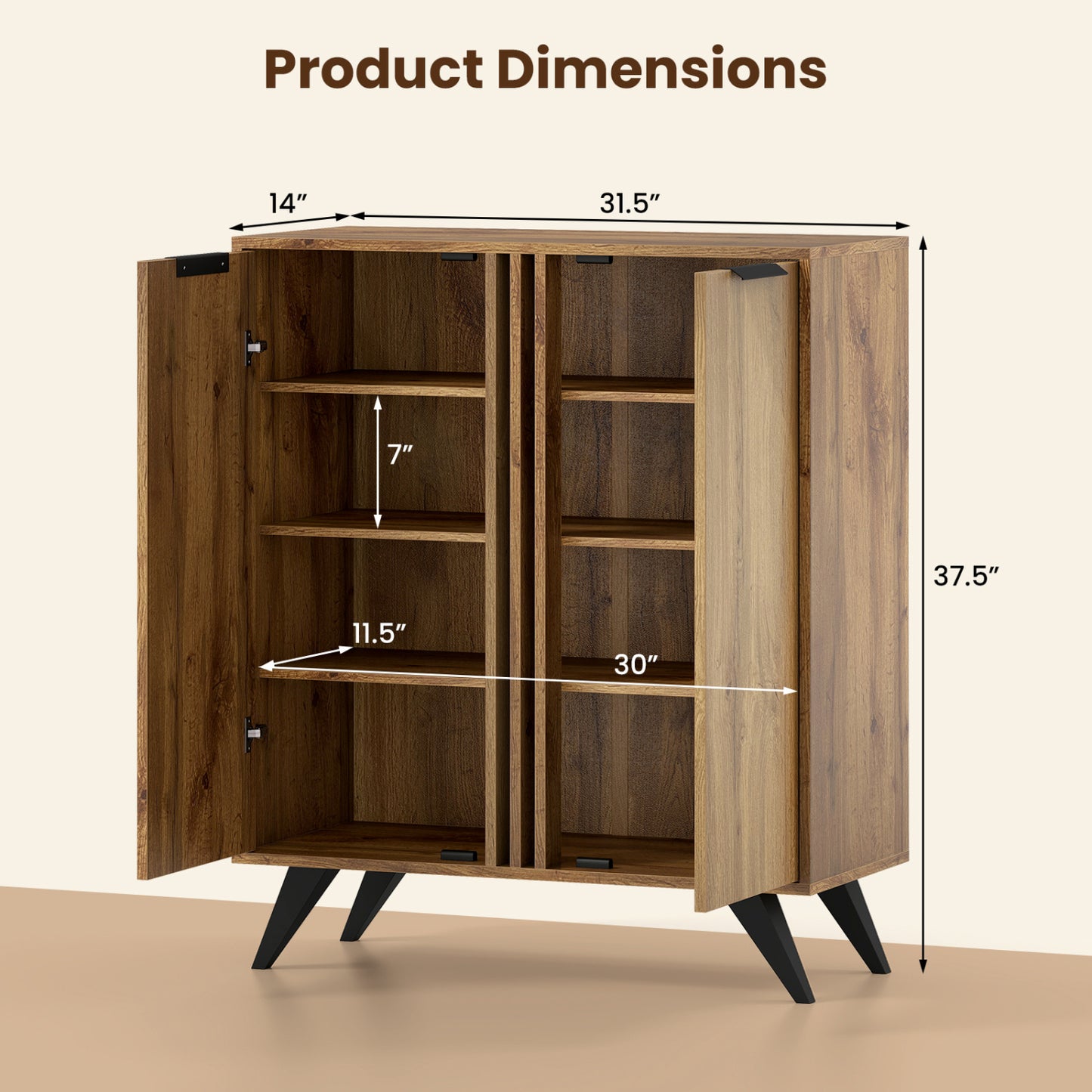 4-Tier Hidden Shoe Cabinet, 2 Doors, Natural