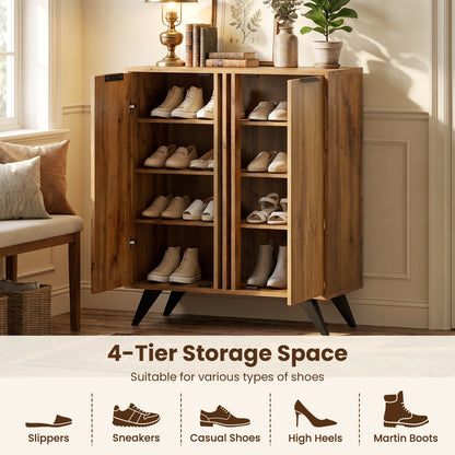 4-Tier Hidden Shoe Cabinet, 2 Doors, Natural