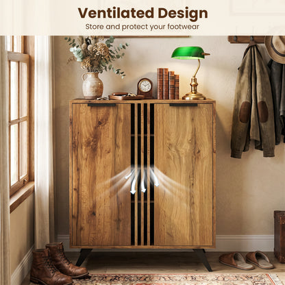 4-Tier Hidden Shoe Cabinet, 2 Doors, Natural