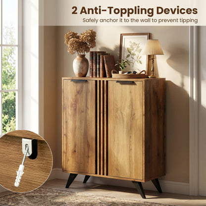 4-Tier Hidden Shoe Cabinet, 2 Doors, Natural