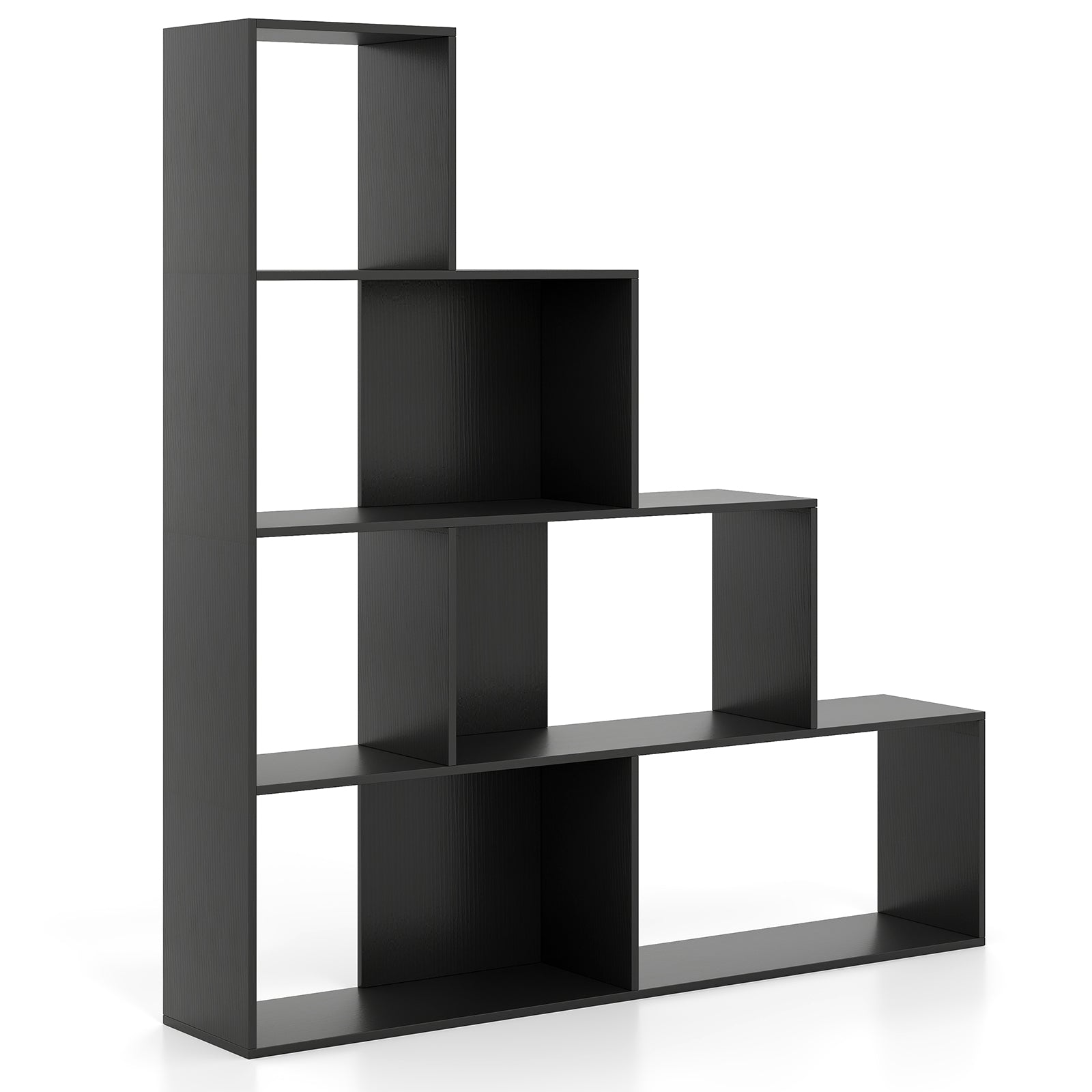 4-Tier Stepped Bookshelf, 6 Storage Cubes, Black Bookcases Black at Gallery Canada