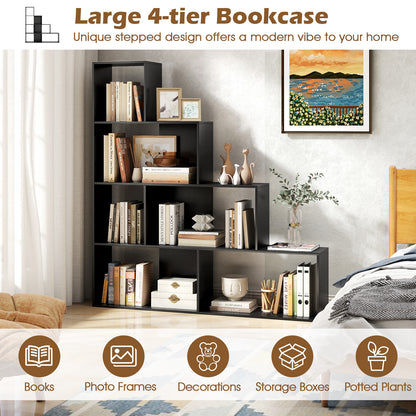 4-Tier Stepped Bookshelf, 6 Storage Cubes, Black Bookcases at Gallery Canada