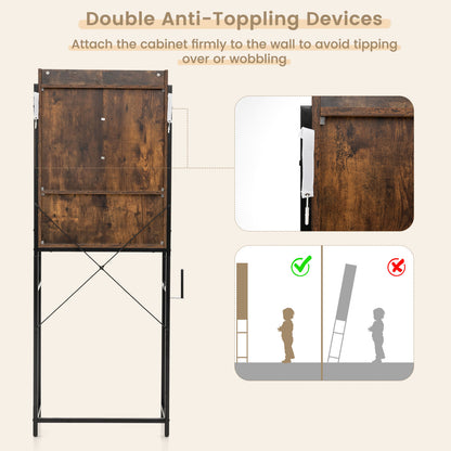 4-Tier Multifunctional Toilet Sorage Cabinet with Adjustable Shelf and Sliding Barn Door, Rustic Brown Bathroom Etagere at Gallery Canada