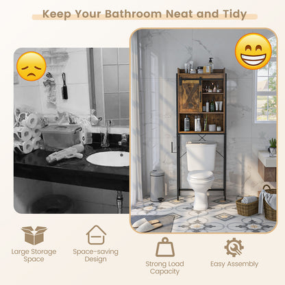 4-Tier Multifunctional Toilet Sorage Cabinet with Adjustable Shelf and Sliding Barn Door, Rustic Brown Bathroom Etagere at Gallery Canada
