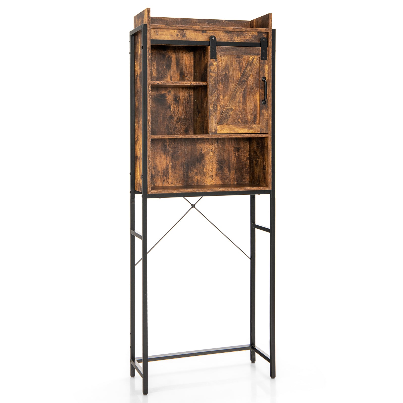 4-Tier Multifunctional Toilet Sorage Cabinet with Adjustable Shelf and Sliding Barn Door, Rustic Brown Bathroom Etagere at Gallery Canada