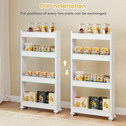 4-Tier Multifunctional Slim Storage Trolley with Detachable Trays, White Kitchen Islands & Carts at Gallery Canada