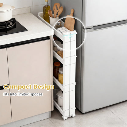 4-Tier Multifunctional Slim Storage Trolley with Detachable Trays, White Kitchen Islands & Carts at Gallery Canada