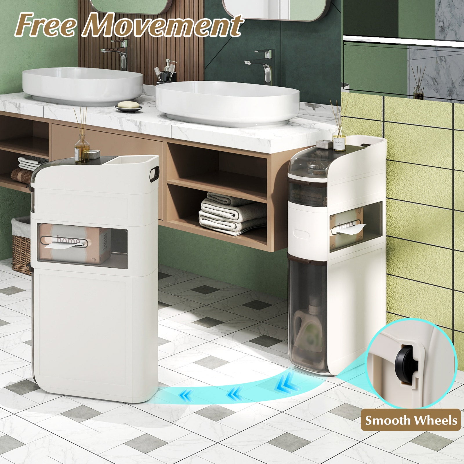 4-Tier Narrow Bathroom Storage Cabinet With Drawers, Tissue Box Floor Cabinets at Gallery Canada