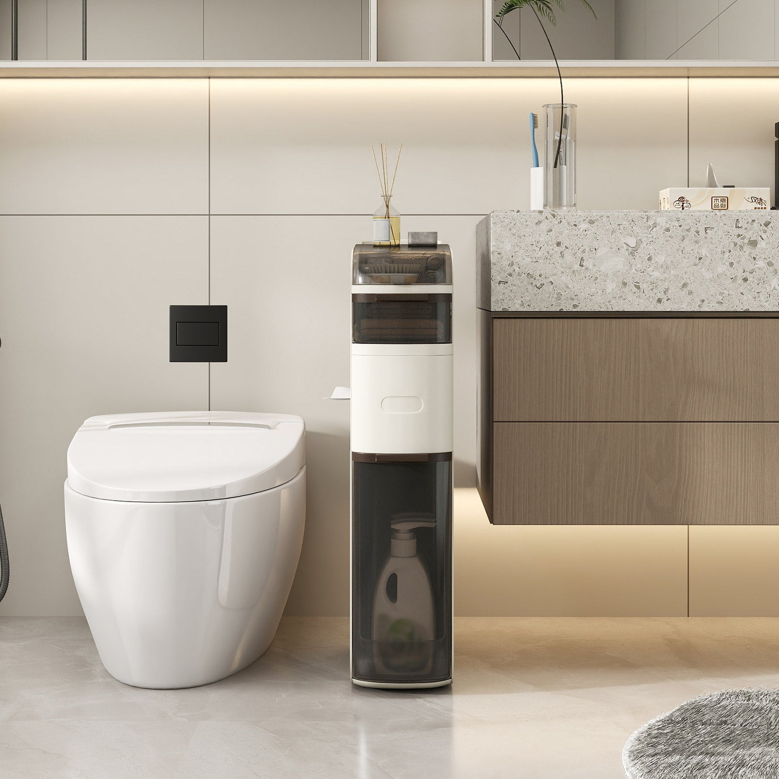 4-Tier Narrow Bathroom Storage Cabinet With Drawers, Tissue Box Floor Cabinets at Gallery Canada
