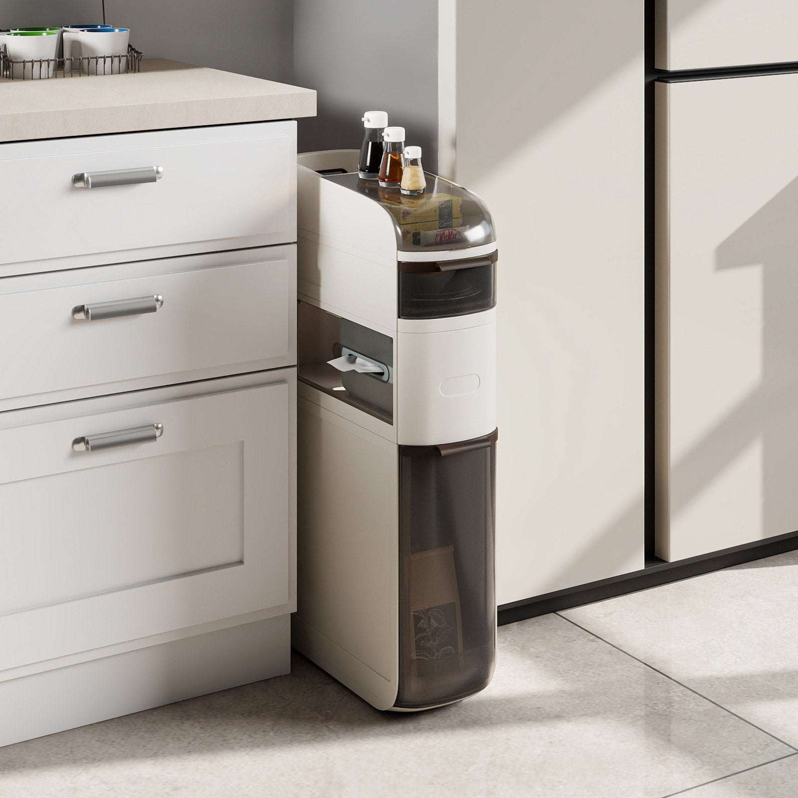 4-Tier Narrow Bathroom Storage Cabinet With Drawers, Tissue Box Floor Cabinets at Gallery Canada