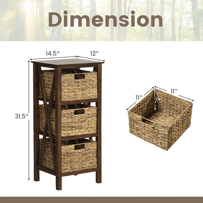 3-Tier Nightstand With 3 Seagrass Baskets, Narrow X-Design, Walnut Nightstands at Gallery Canada